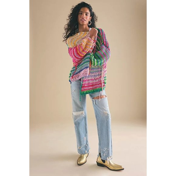 Free People Sweaters - Free People Multicolor Rainbow Knit Cardigan Size Medium